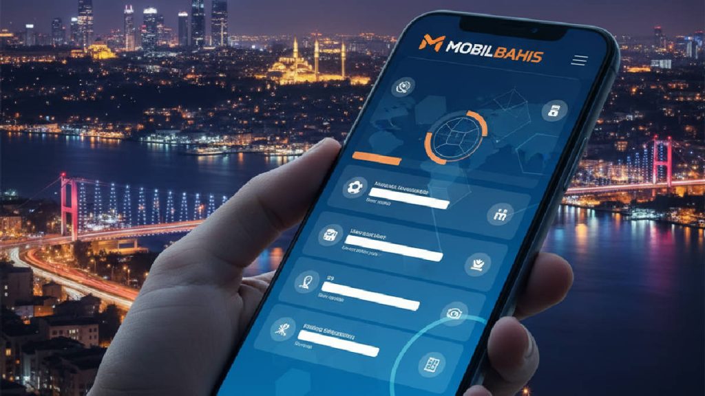 Akıllı telefon ekranında Mobilbahis canlı bahis arayüzü ve şehrin gece manzarası