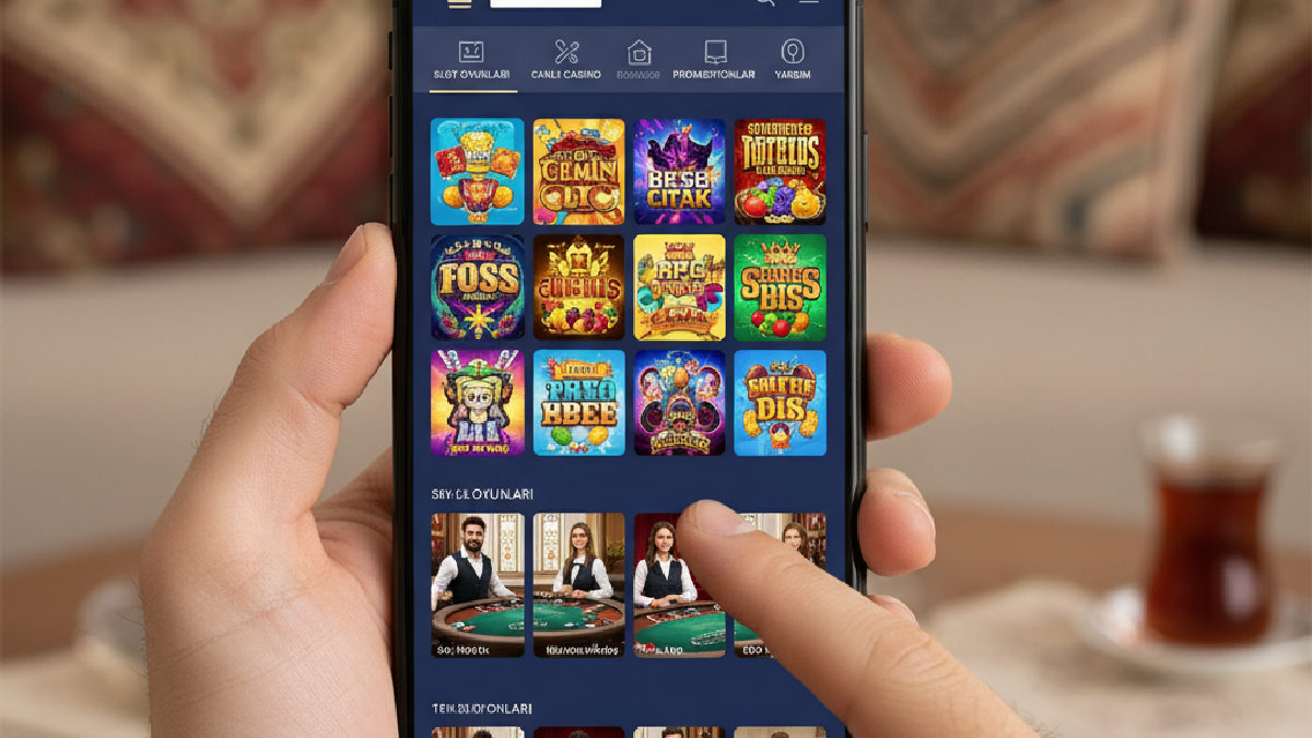 Elinde akıllı telefon tutan bir kişi Rexbet casino arayüzünü kullanıyor.