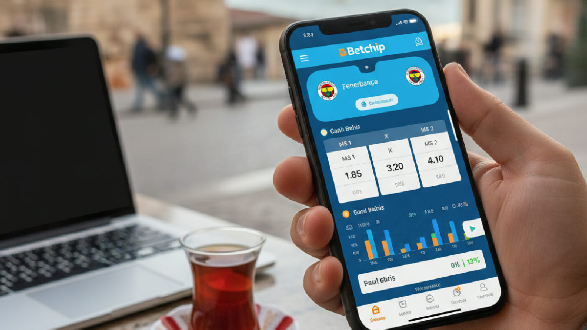 Akıllı telefonda Betchip mobil arayüzünü kullanan bir kişinin yakından çekilmiş görüntüsü.