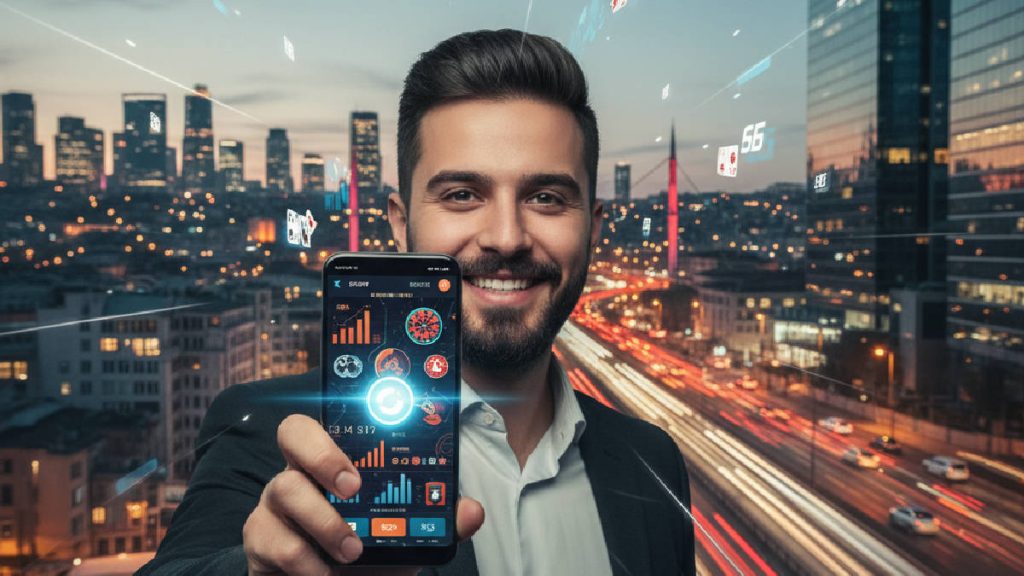 Bir kullanıcının Jetbahis'e akıllı telefonundan hızla eriştiği ve bahis arayüzünü incelediği dinamik bir an.