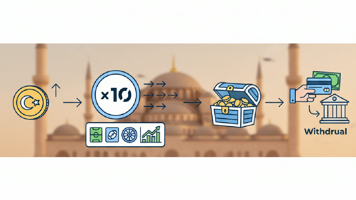 Ücretsiz bahis bonusu çevrim şartlarının adım adım nasıl işlediğini gösteren bir grafik.